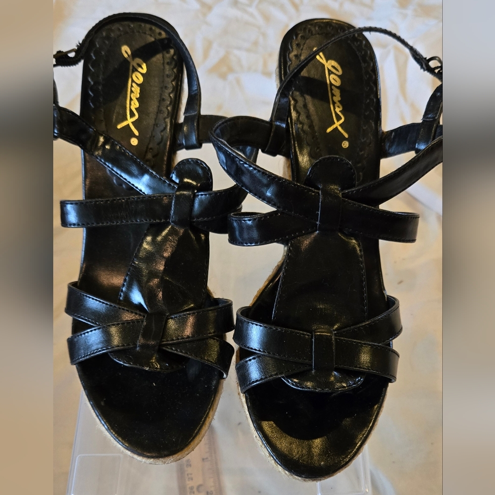 Gomax Womens Black Wedge Sandals with Woven Straps Y2k